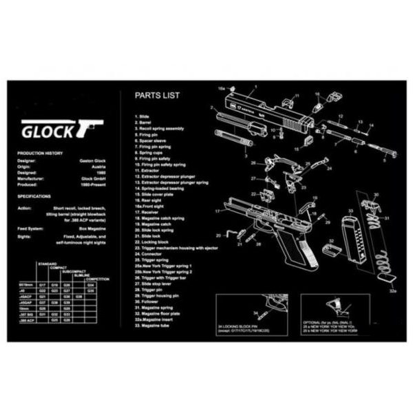 Tapis de nettoyage en caoutchouc pour pistolet 280mm x 430mm pour Glock