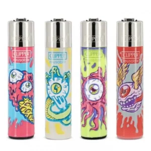 Lot de 8 briquets gaz rechargeables Clipper Monster Eyes