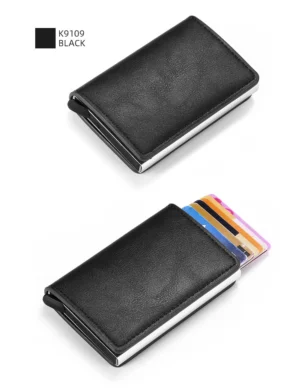Porte Carte Protection RFID Métal et Cuir Noir NEUF