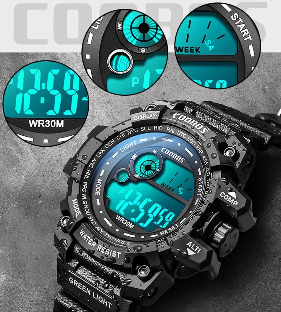 COOBOS – montre numérique LED pour homme lumineuse mode Sport Date militaire – Image 2