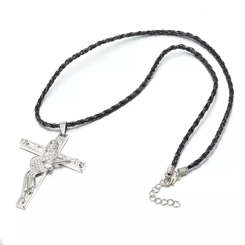 JOHNNY HALLYDAY PENDENTIF CROIX & GUITARE 6 x 4 cm L'ORIGINAL ! Couleur Argent NEUF – Image 2