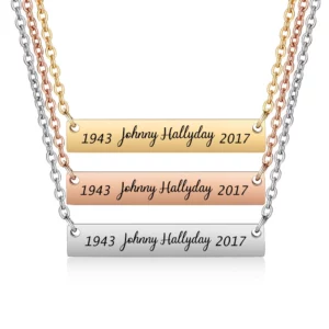 Collier Pendentif Johnny Hallyday Acier Couleur Argent Mort et Naissance NEUF