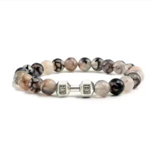 Bracelet en pierre volcanique naturelle perles blanche noire mate