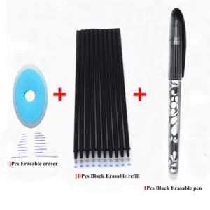Stylo Magique Effaçable 0.5mm Noir Gel + Gomme + 10 Recharges Noir NEUF
