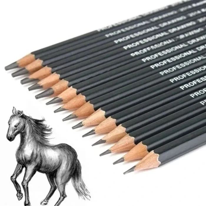14PC Crayons de papier Outil 6H-12B Professionnel Croquis Art Dessin – Image 3