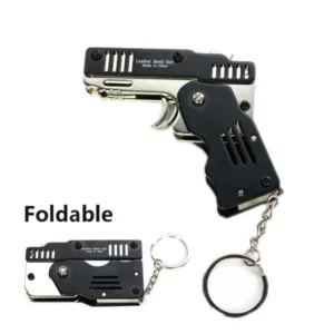 Mini pistolet pliable en acier inoxydable lanceur d'élastiques porte clé