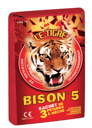 Lot de 3 Paquets de 3 Pétards BISON 5 Le Tigre de Pyragric 120 Décibels