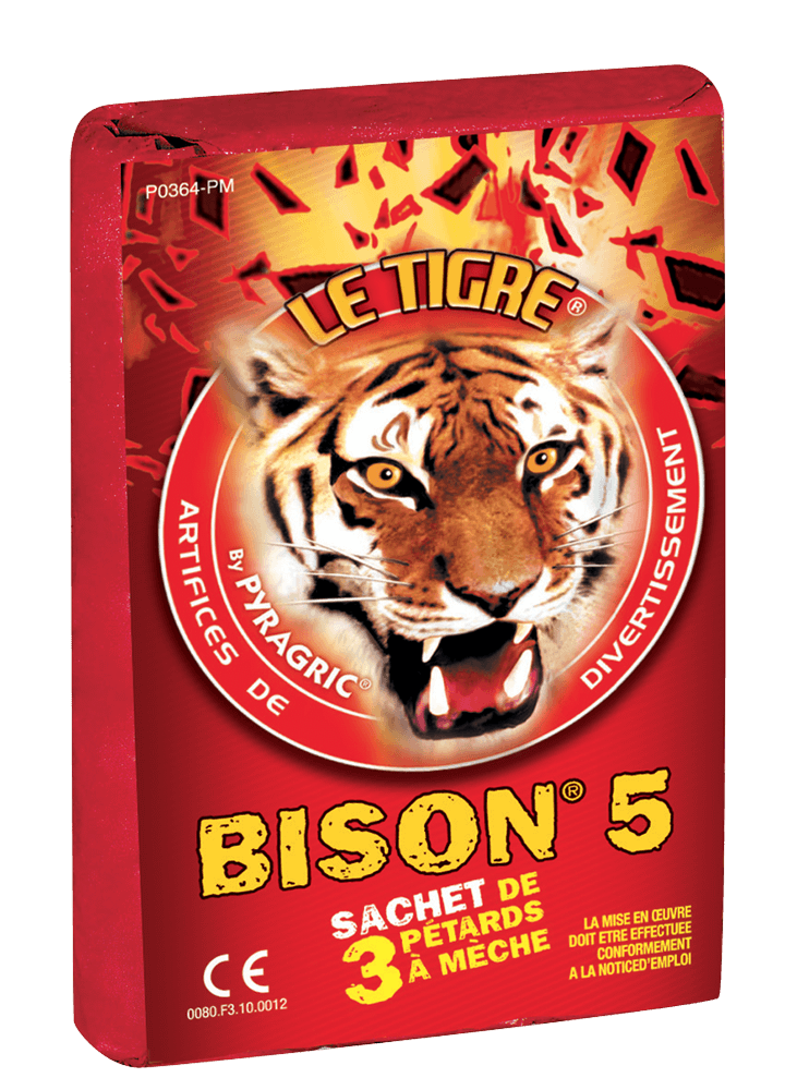 Lot de 3 Paquets de 3 Pétards BISON 5 Le Tigre de Pyragric 120 Décibels